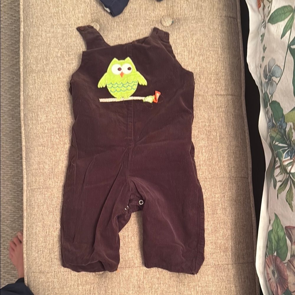 Kids Brown corduroy Overalls with Owl Design reversible John John